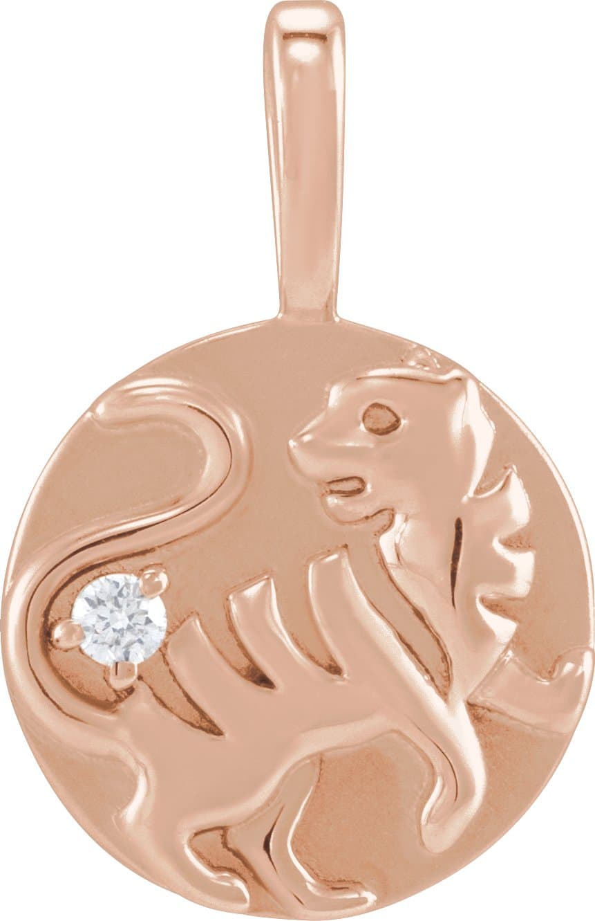 14K Rose Gold .015 CT Natural Diamond Chinese Zodiac Tiger Pendant