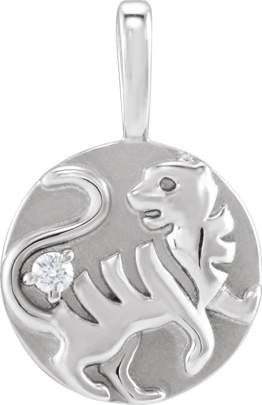 14K White Gold .015 CT Natural Diamond Chinese Zodiac Tiger Pendant