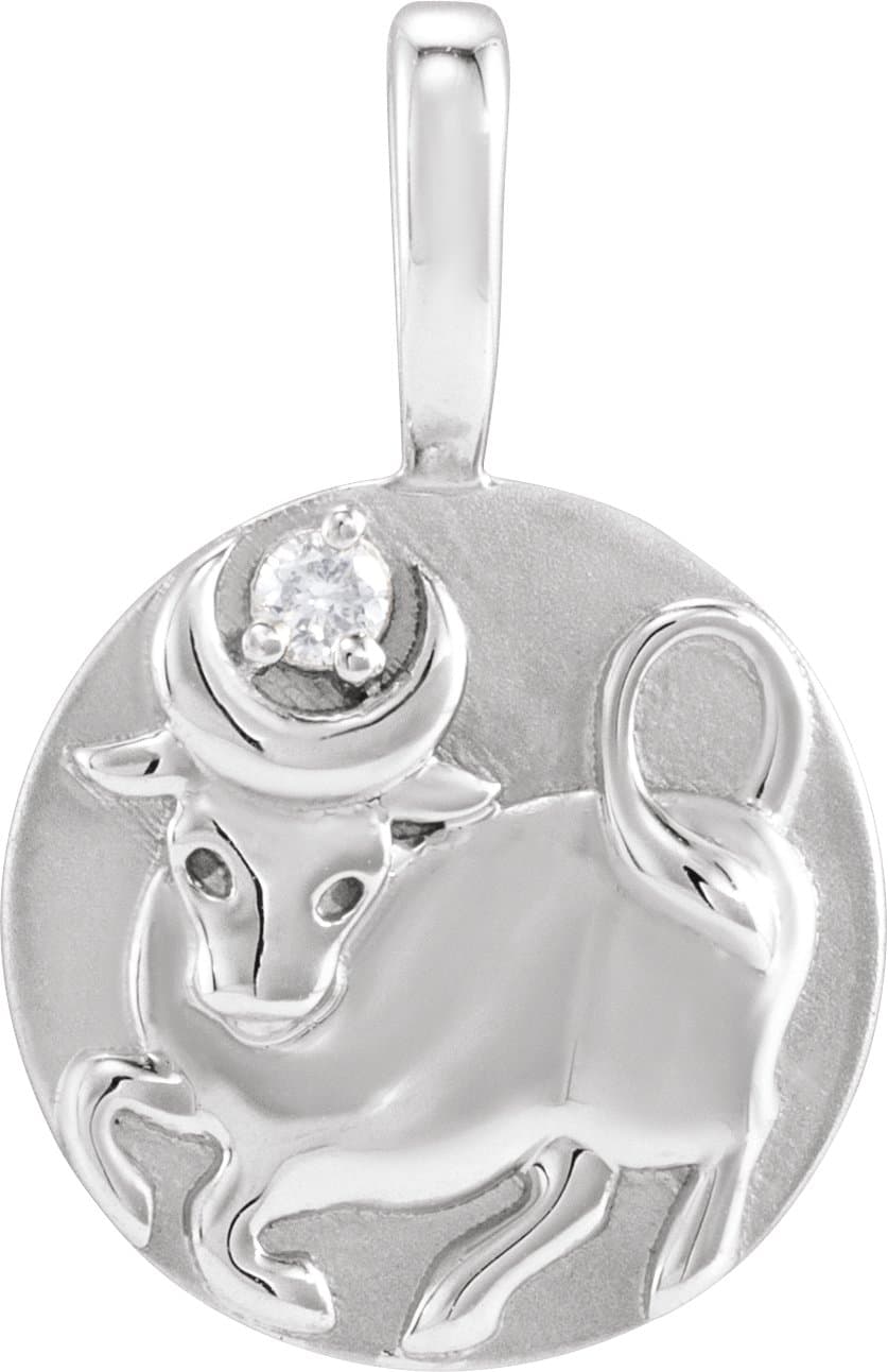 14K White Gold .015 CT Natural Diamond Chinese Zodiac Ox Pendant
