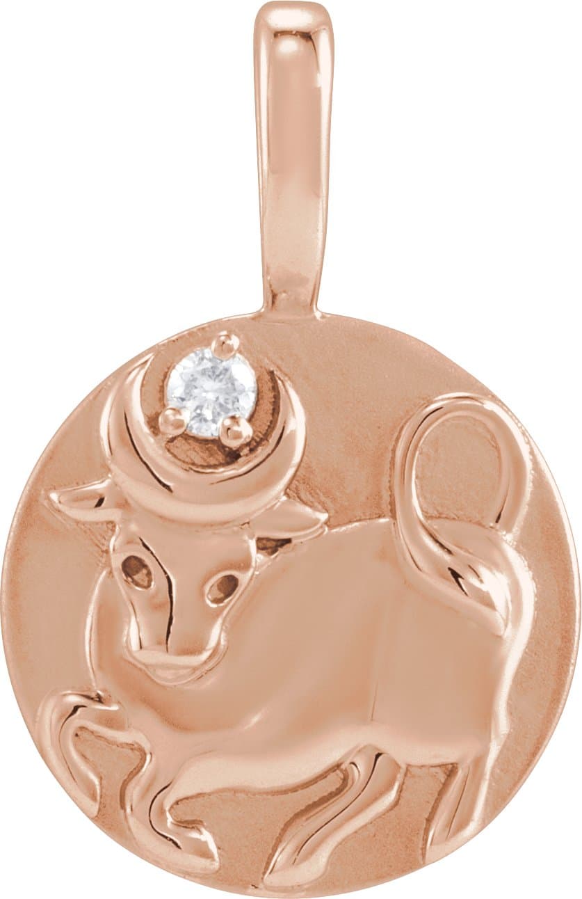 14K Rose Gold .015 CT Natural Diamond Chinese Zodiac Ox Pendant