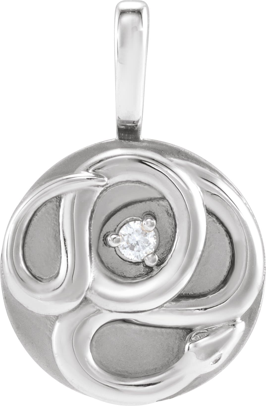 14K White Gold .015 CT Natural Diamond Chinese Zodiac Snake Pendant