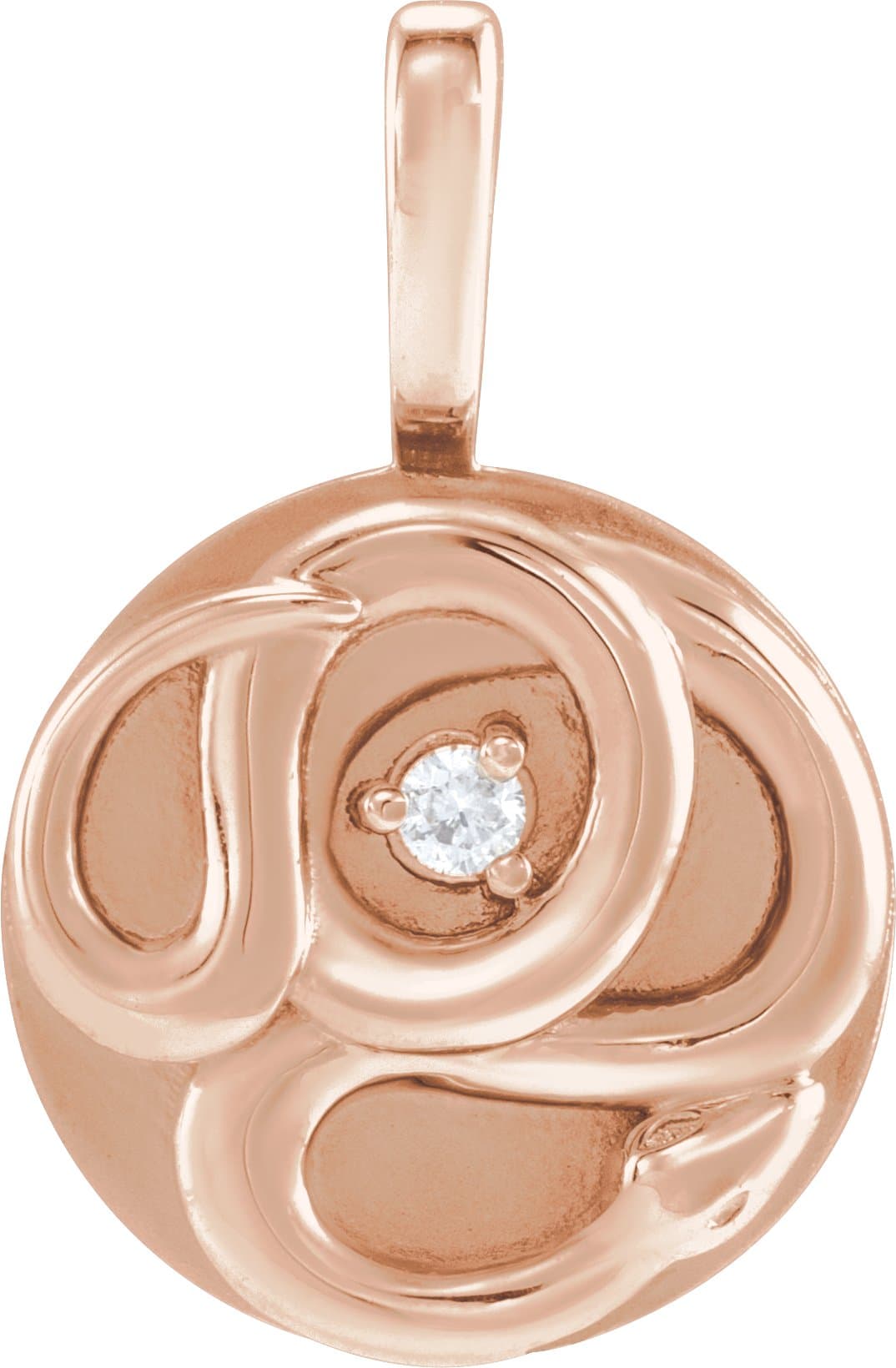 14K Rose Gold .015 CT Natural Diamond Chinese Zodiac Snake Pendant