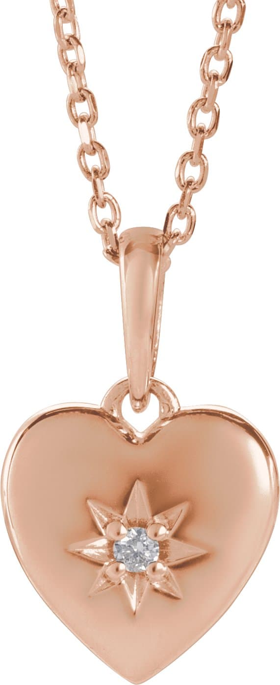14K Rose .015 CT Natural Diamond Heart 16-18 Necklace