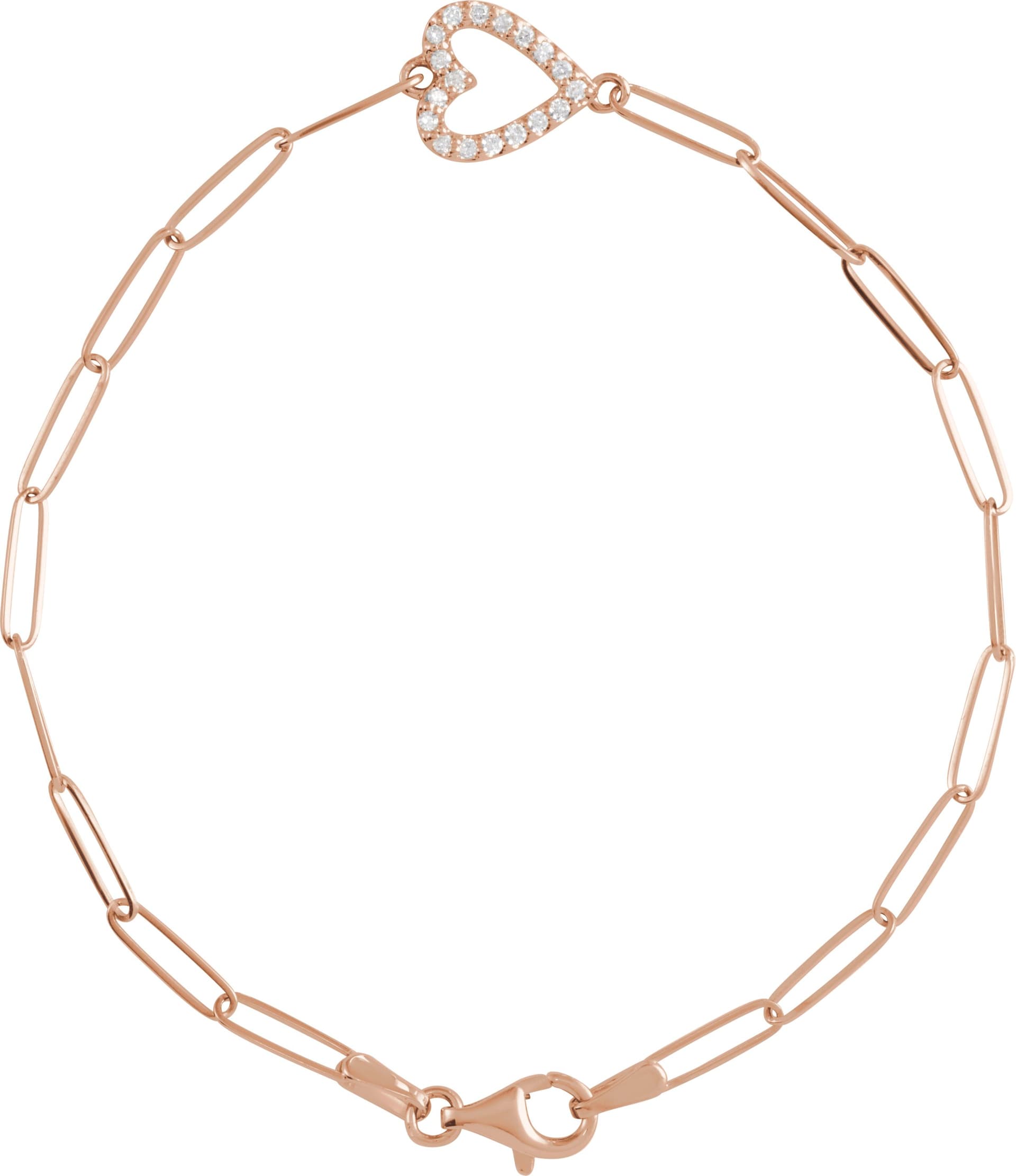 14K Rose 1/8 CTW Natural Diamond Heart 7" Bracelet