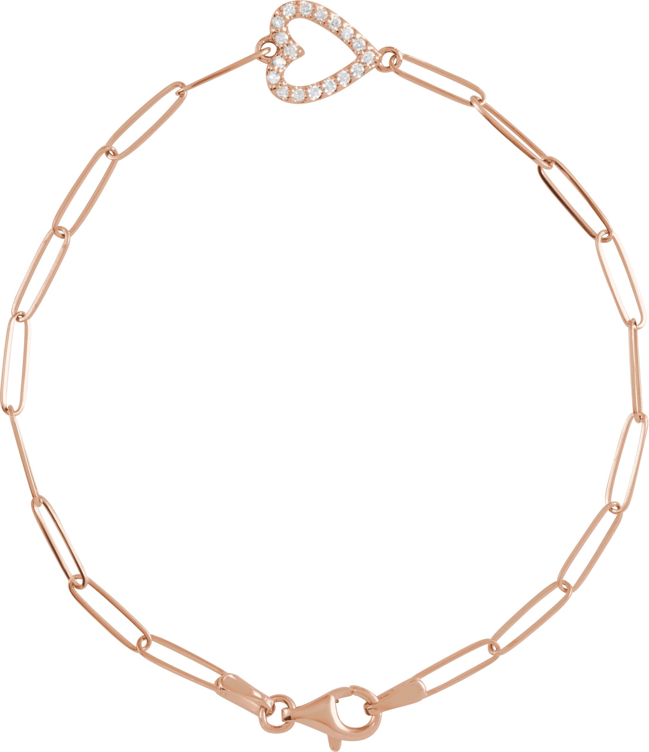 14K Rose 1/8 CTW Natural Diamond Heart 7" Bracelet