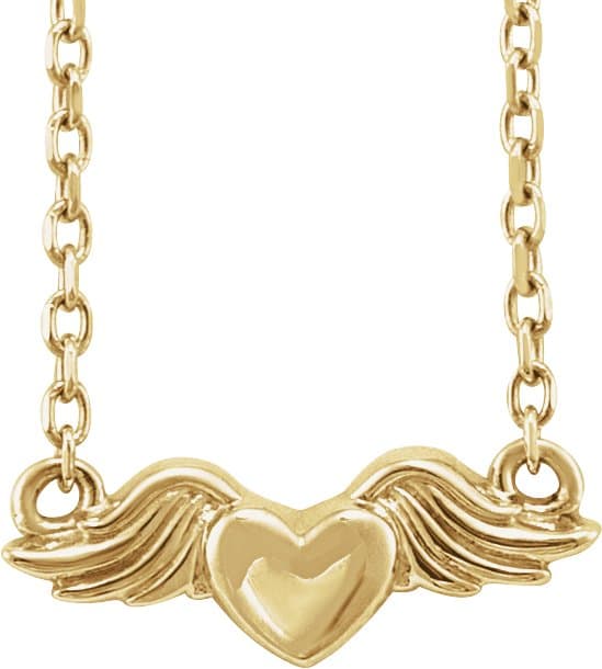 14K Yellow Heart with Angel Wings 18 Necklace