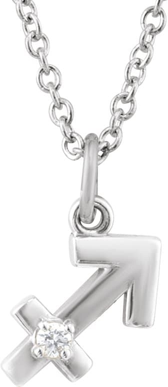 14K White .015 CT Natural Diamond Aquarius Zodiac 16-18 Necklace