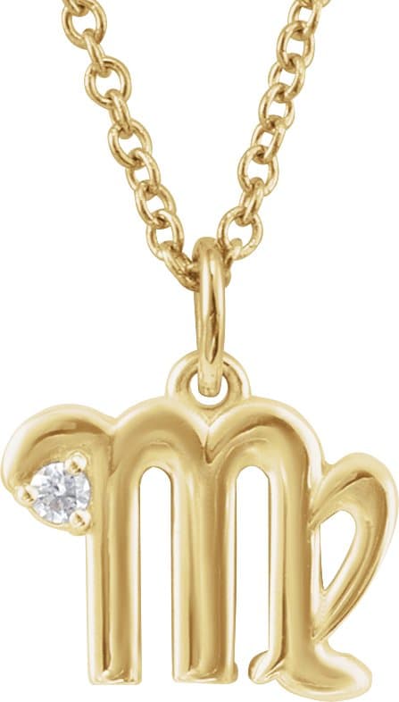 14K White .015 CT Natural Diamond Aquarius Zodiac 16-18 Necklace