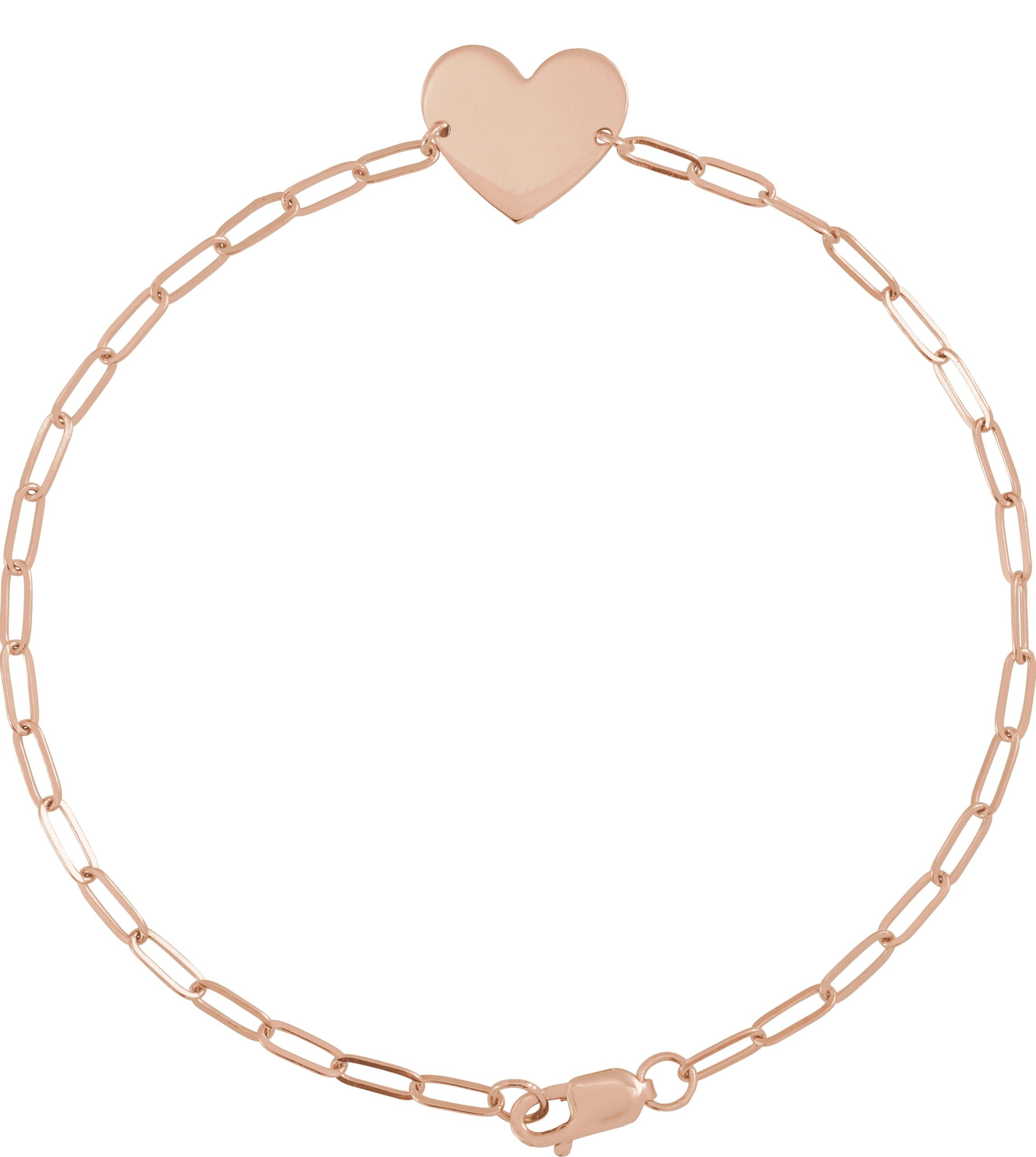 14K Rose Engravable Heart 7" Bracelet
