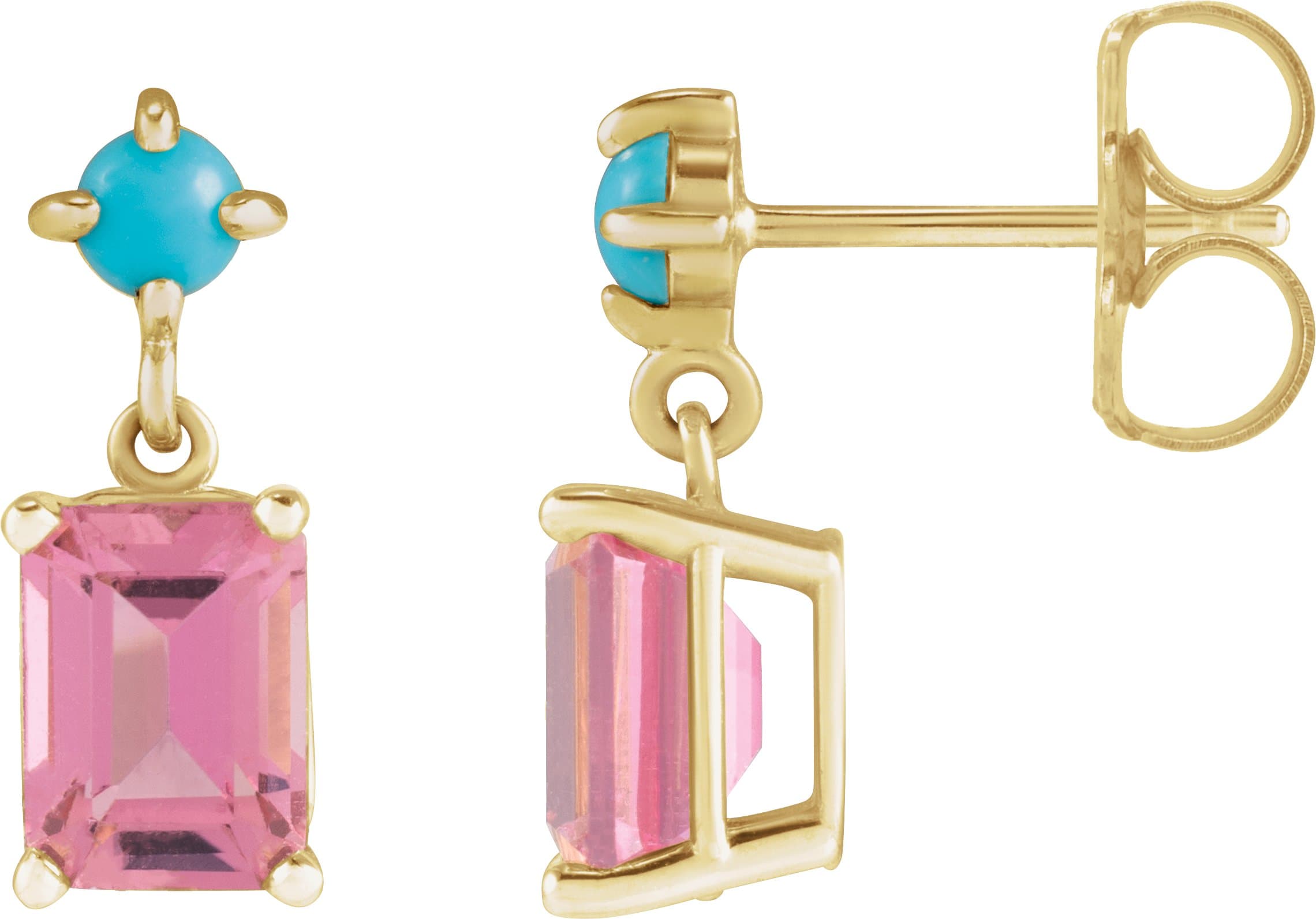 14K Rose Natural Green Tourmaline & Natural Turquoise Earrings