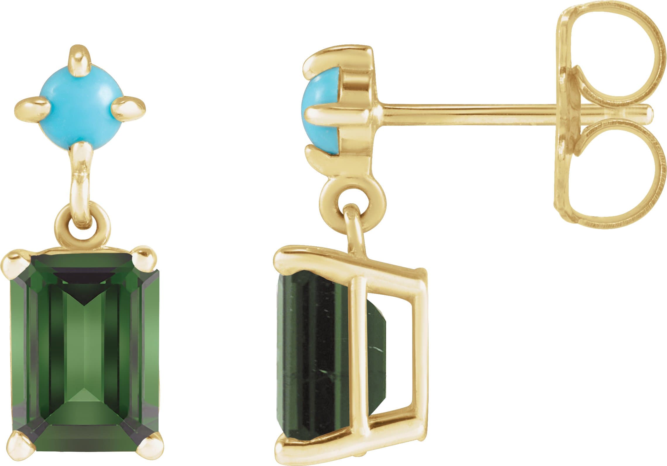 14K Rose Natural Green Tourmaline & Natural Turquoise Earrings