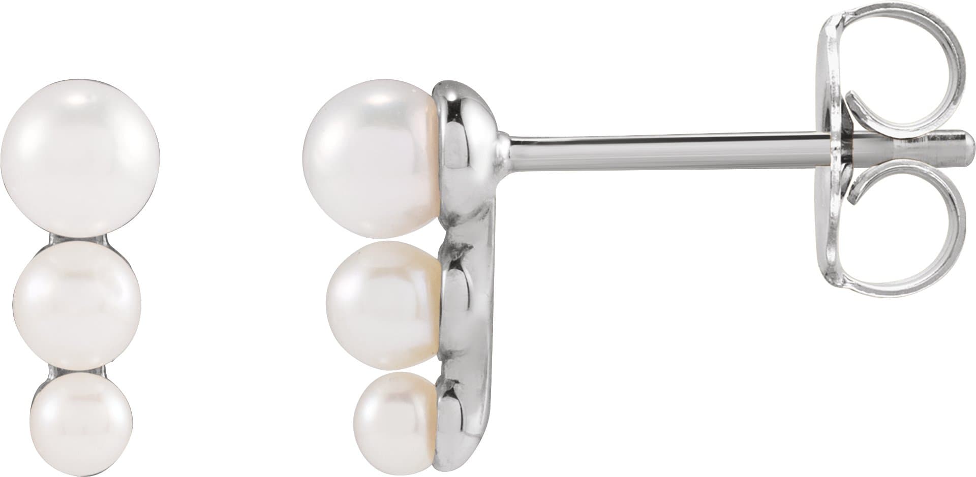 14K Rose Graduated Cultured White Freshwater Pearl Earrings