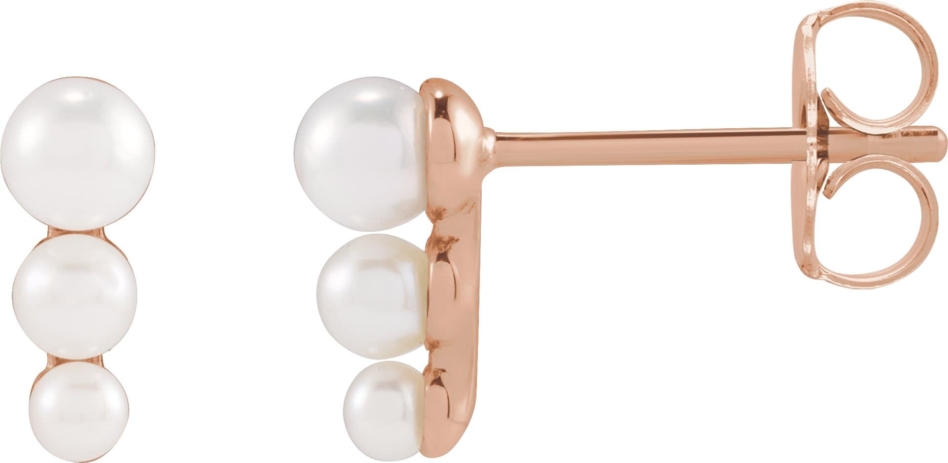 14K Rose Graduated Cultured White Freshwater Pearl Earrings