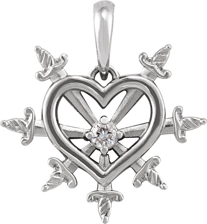 Platinum .03 CT Natural Diamond Heart & Daggers Pendant