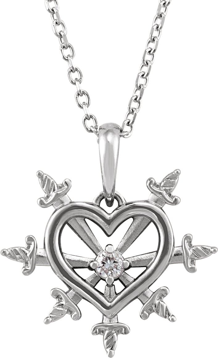 14K Rose .03 CT Natural Diamond Heart & Daggers 16-18 Necklace