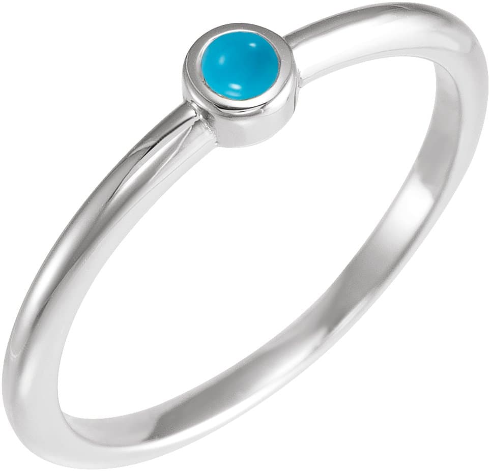 Sterling Silver Cabochon Natural Turquoise Stackable Ring