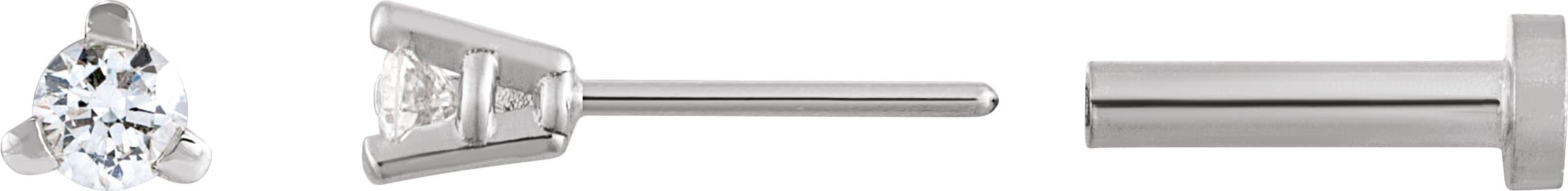 14K White Gold .03 CT Natural Diamond Press Fit Back Stud Earring