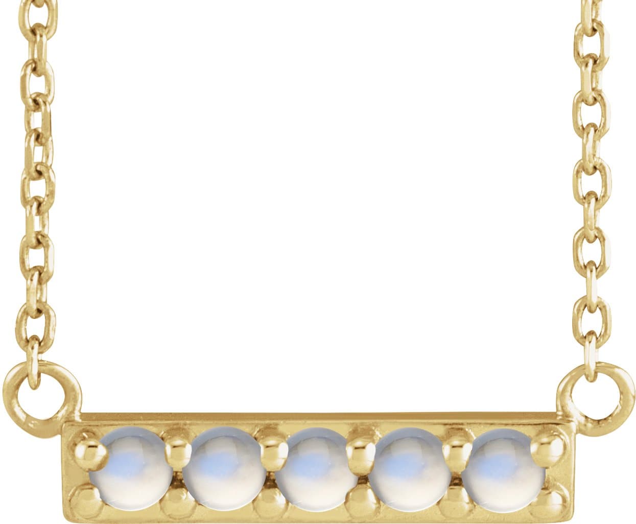 14K Rose Cabochon Natural Rainbow Moonstone Bar 16 Necklace