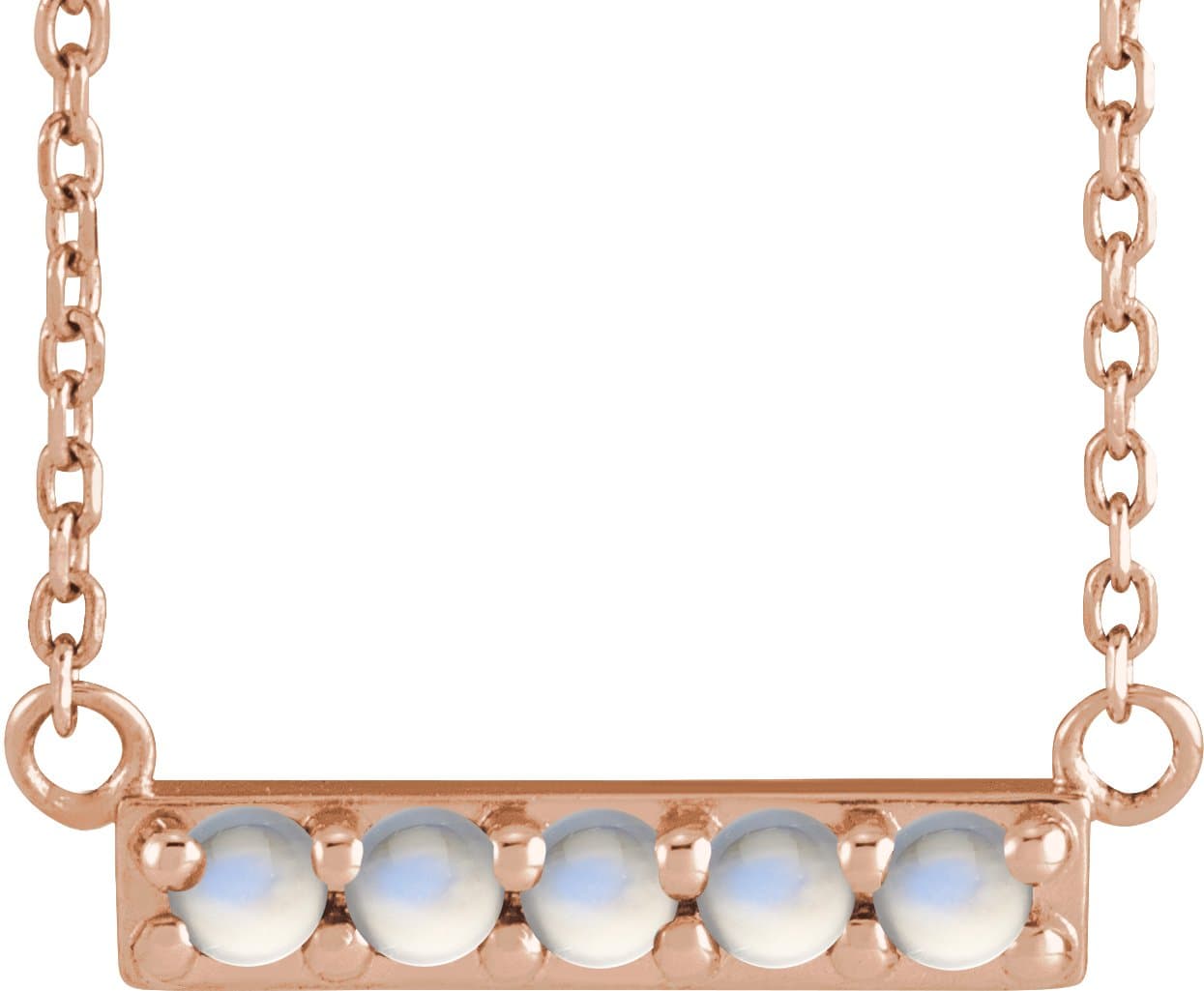 14K Rose Cabochon Natural Rainbow Moonstone Bar 16 Necklace