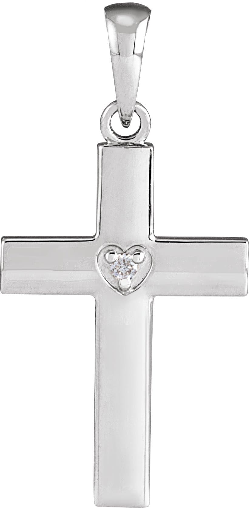 14K White .015 CT Natural Diamond Engravable Cross Pendant