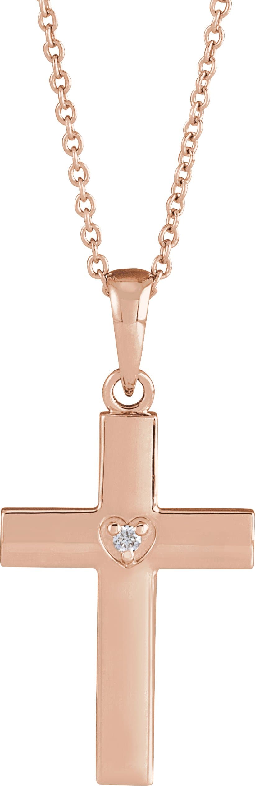 14K Rose .015 CT Natural Diamond Engravable Cross 16-18 Necklace