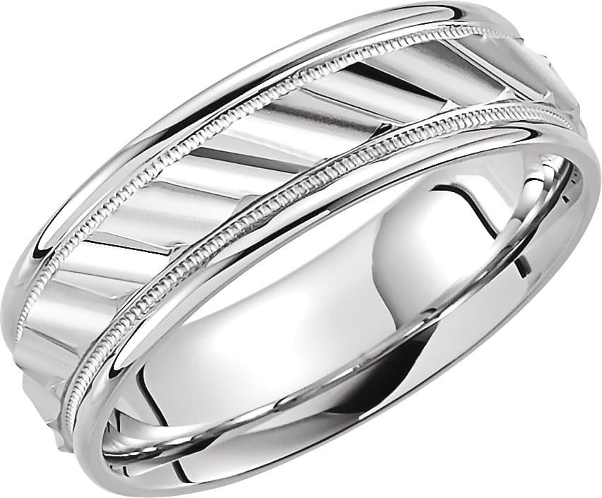 10K Yellow 6.75 mm Milgrain Edge Diagonal Grooved Comfort-Fit Half Round Band Size 9