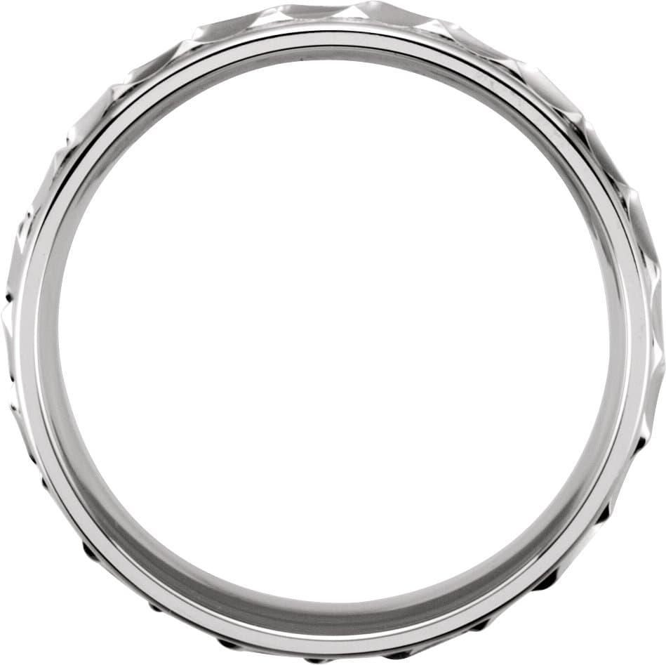 Sterling Silver 6.75 mm Milgrain Edge Diagonal Grooved Comfort-Fit Half Round Band Size 9 view 2