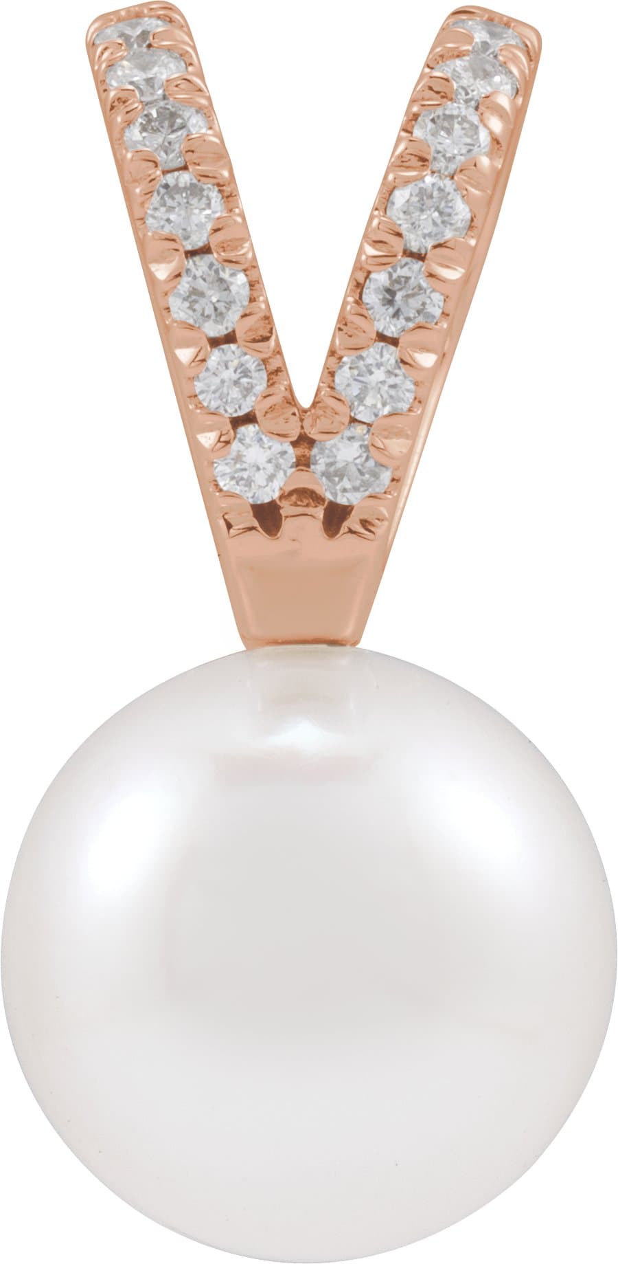 14K Rose Cultured White Akoya Pearl & .04 CTW Natural Diamond Pendant