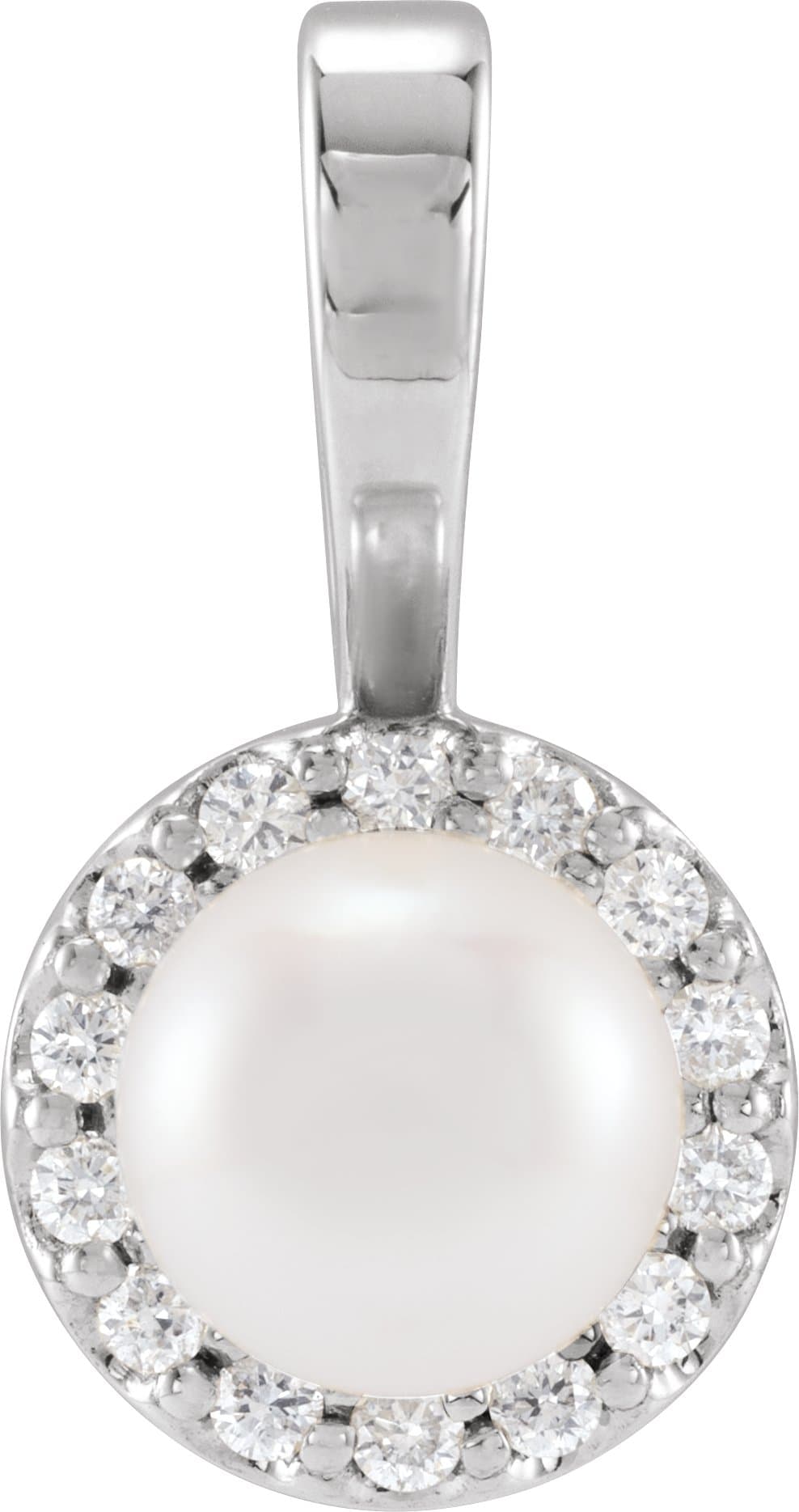 14K White Cultured White Akoya Pearl  & 1/10 CTW Natural Diamond Pendant