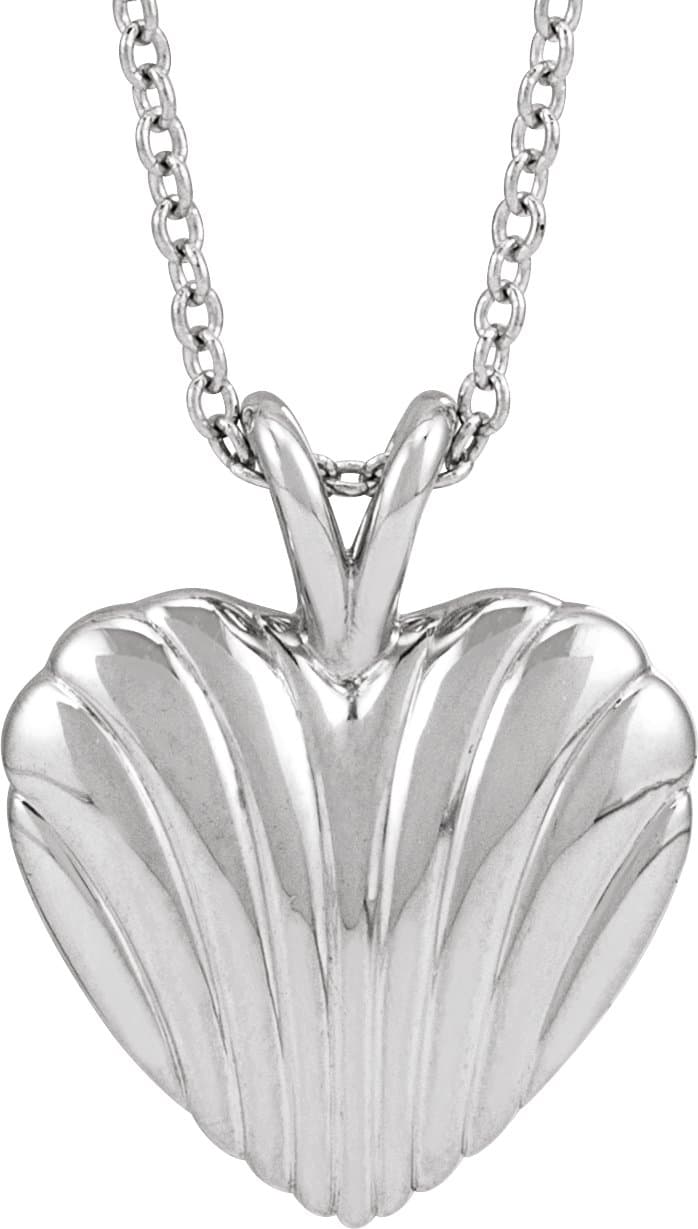 Platinum Ribbed Heart 16-18 Necklace