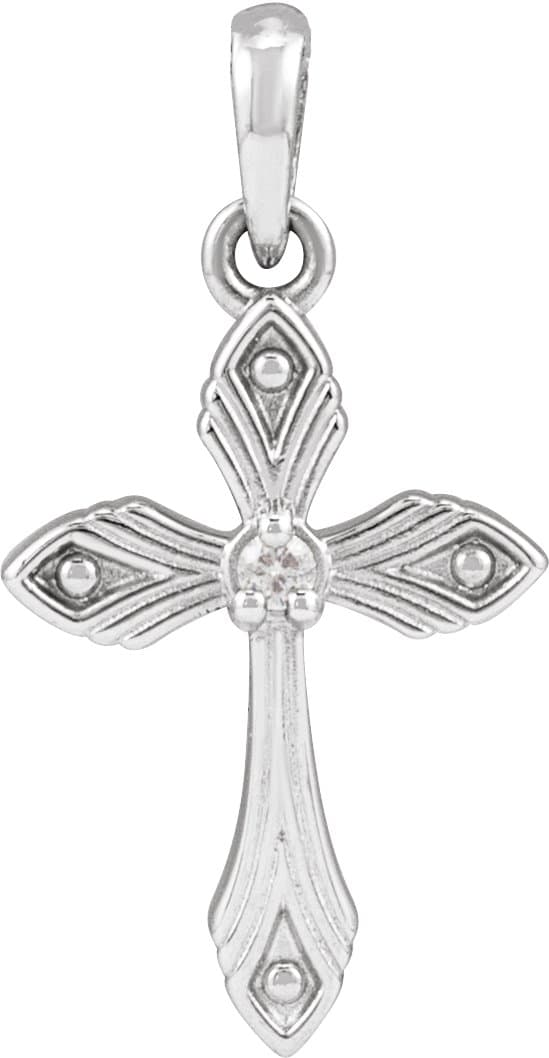 Sterling Silver .015 CT Natural Diamond Cross Pendant