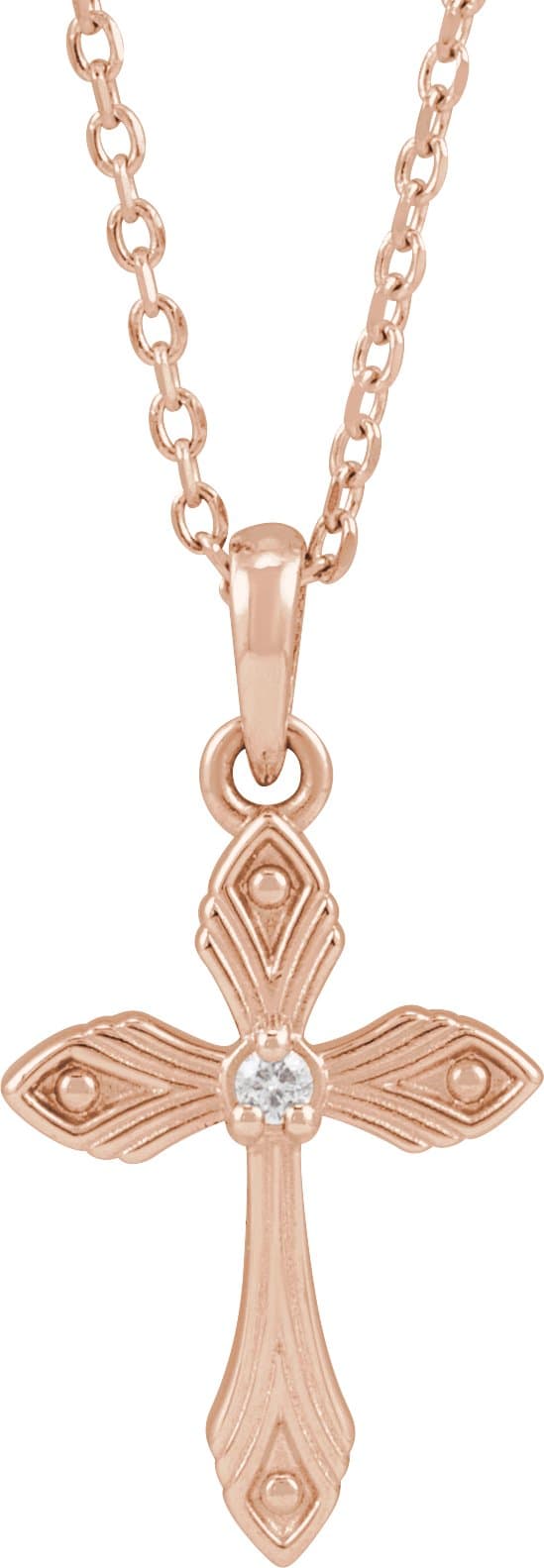 14K Rose .015 CT Natural Diamond Cross 16-18 Necklace