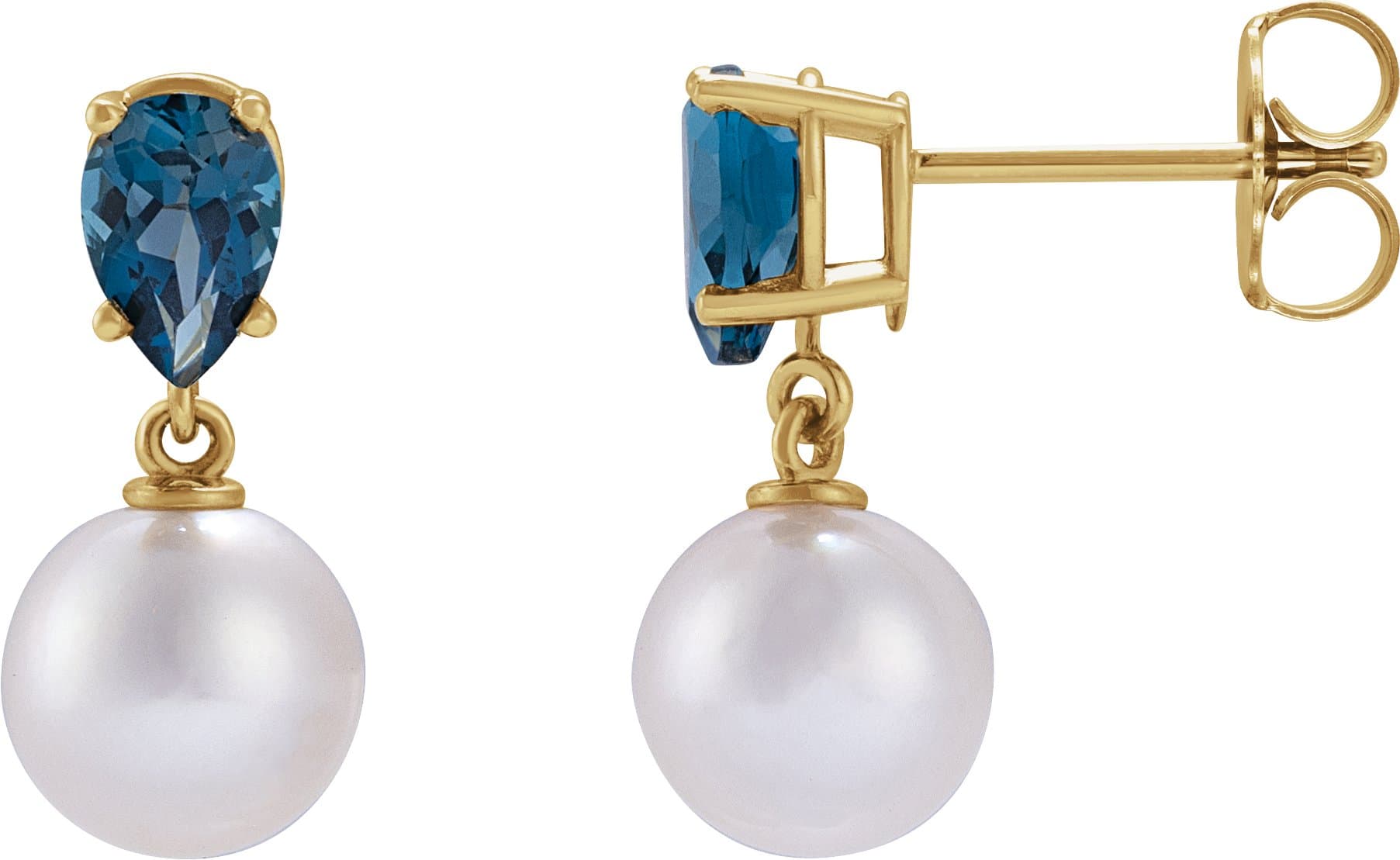 14K Rose Cultured White Akoya Pearl & Natural Aquamarine Earrings