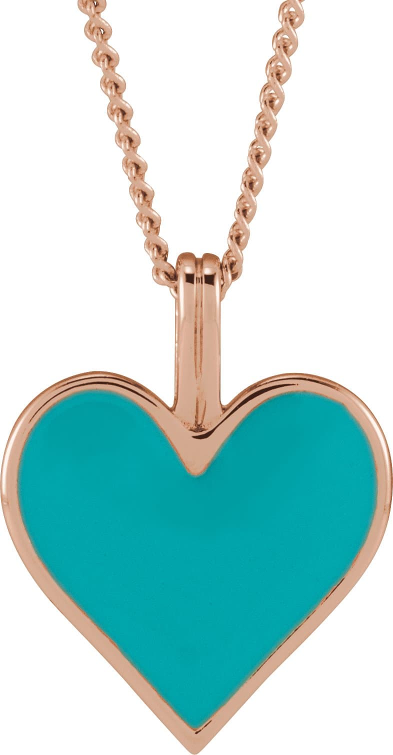 14K Rose Light Turquoise Enamel Heart 18 Necklace