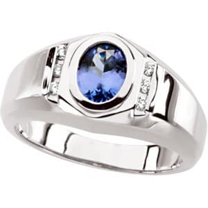14K White Natural Tanzanite & 1/8 CTW Natural Diamond Ring