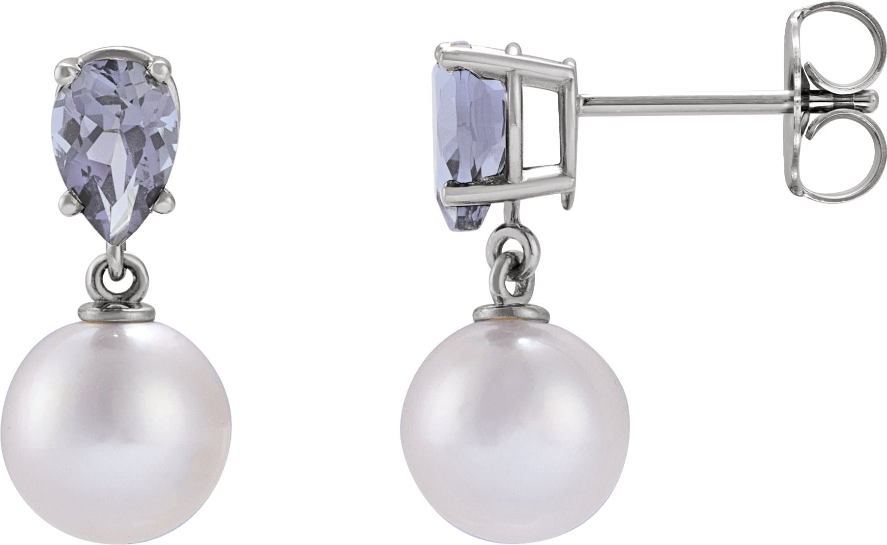14K Rose Cultured White Akoya Pearl & Natural Aquamarine Earrings