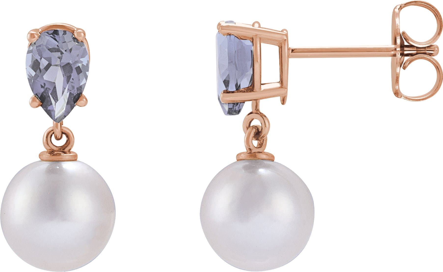 14K Rose Cultured White Akoya Pearl & Natural Aquamarine Earrings
