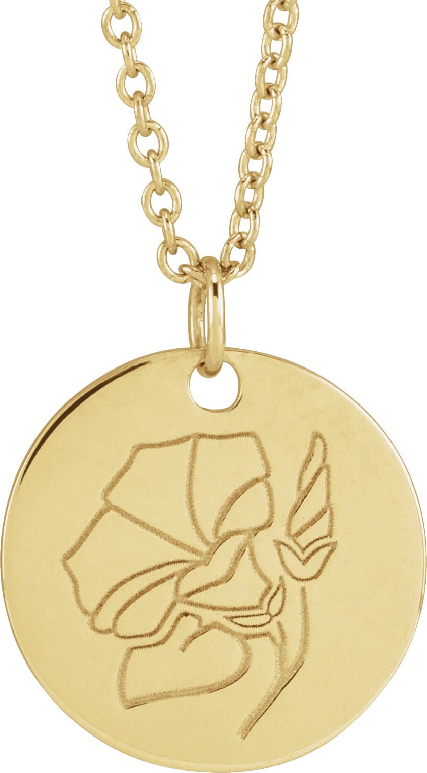 14K Rose Daffodil March Birth Flower 16-18 Necklace