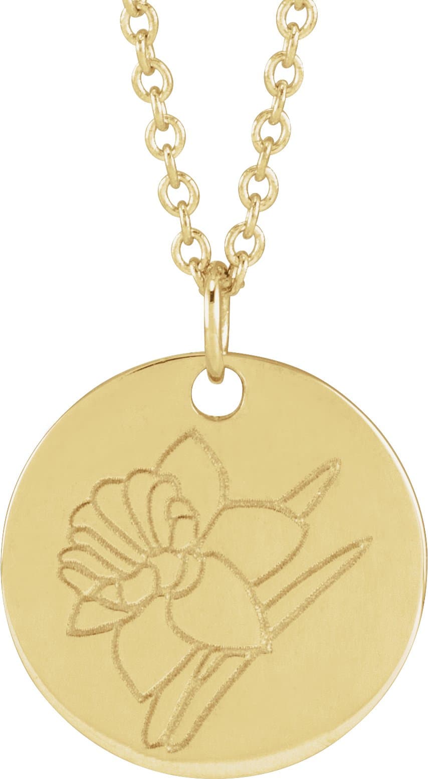 14K Rose Daffodil March Birth Flower 16-18 Necklace