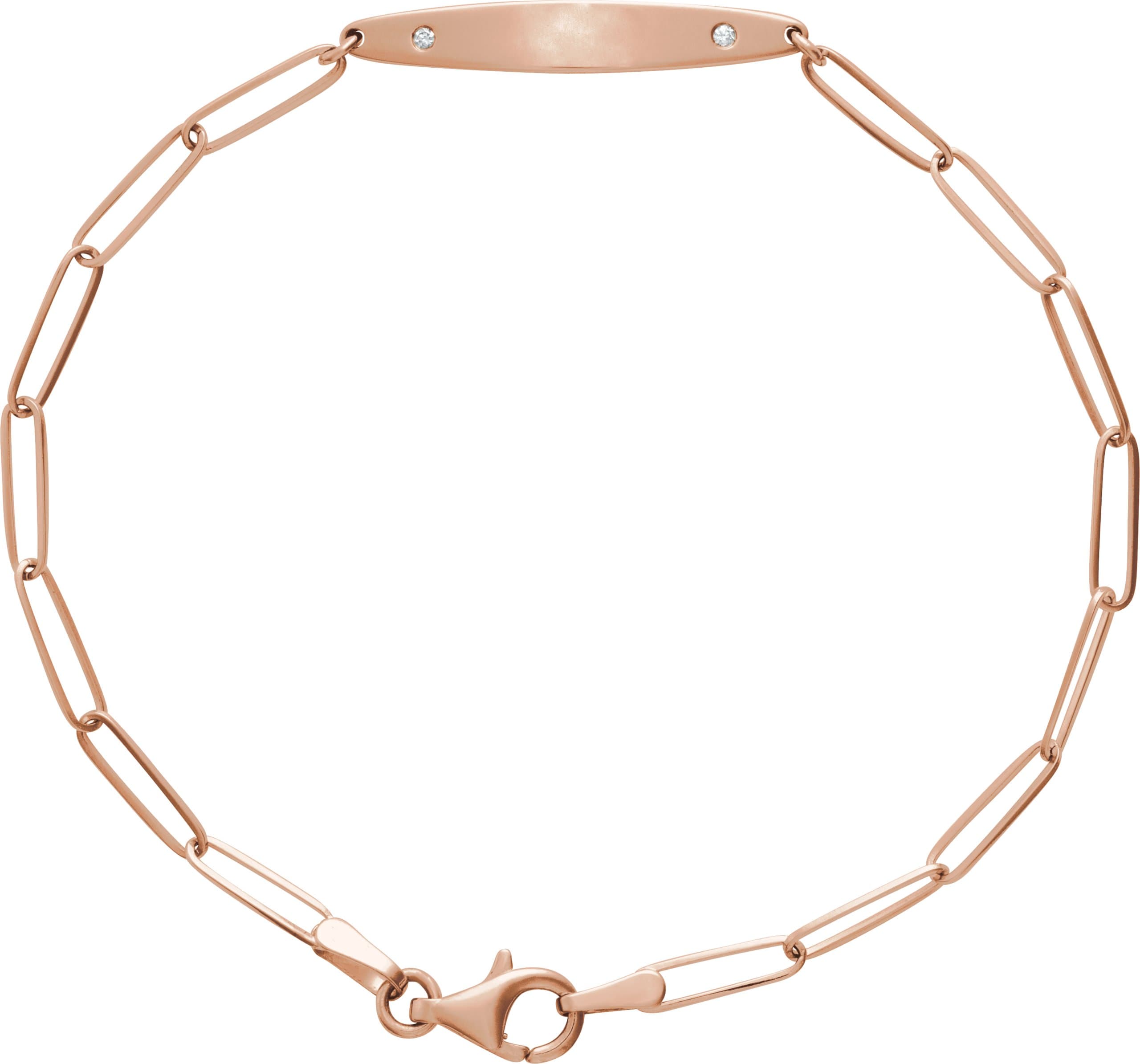 14K Rose .015 CTW Natural Diamond Engravable Curved Bar 7" Bracelet