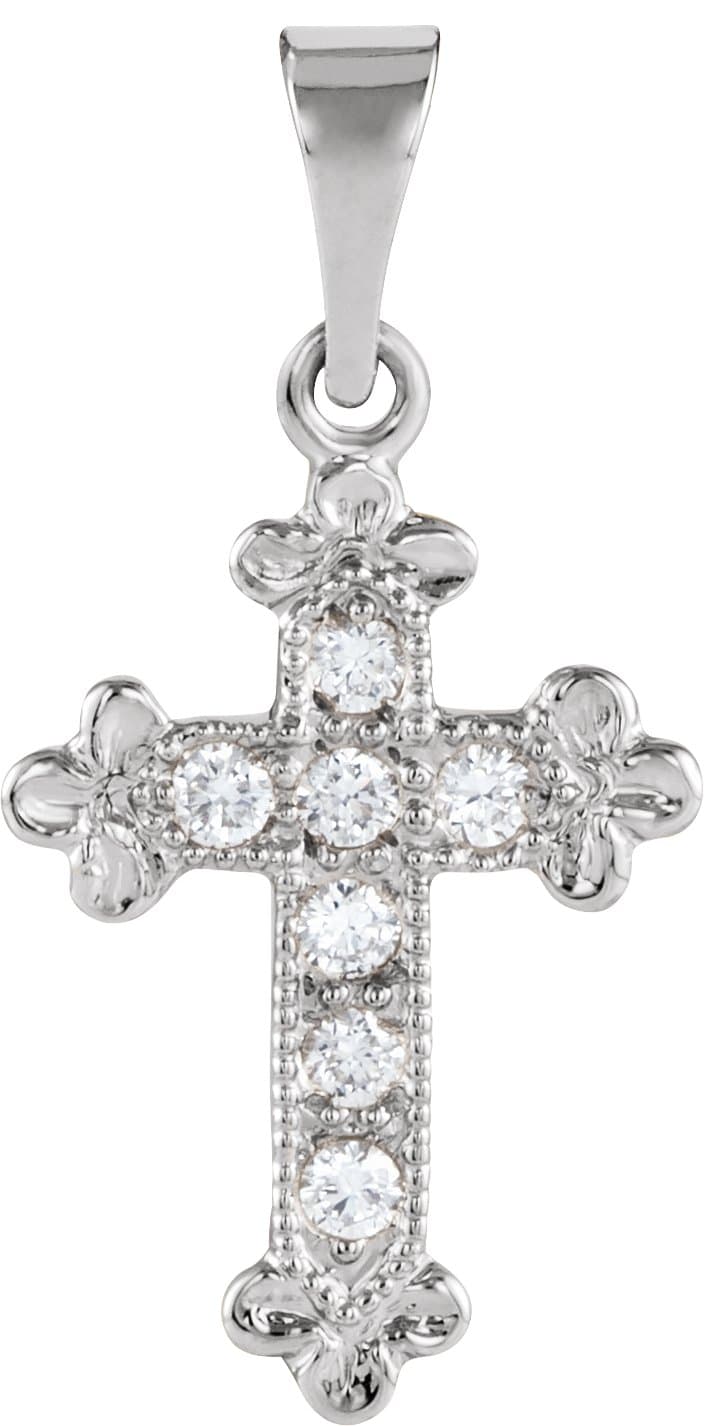 14K White 1/10 CTW Natural Diamond Cross Pendant