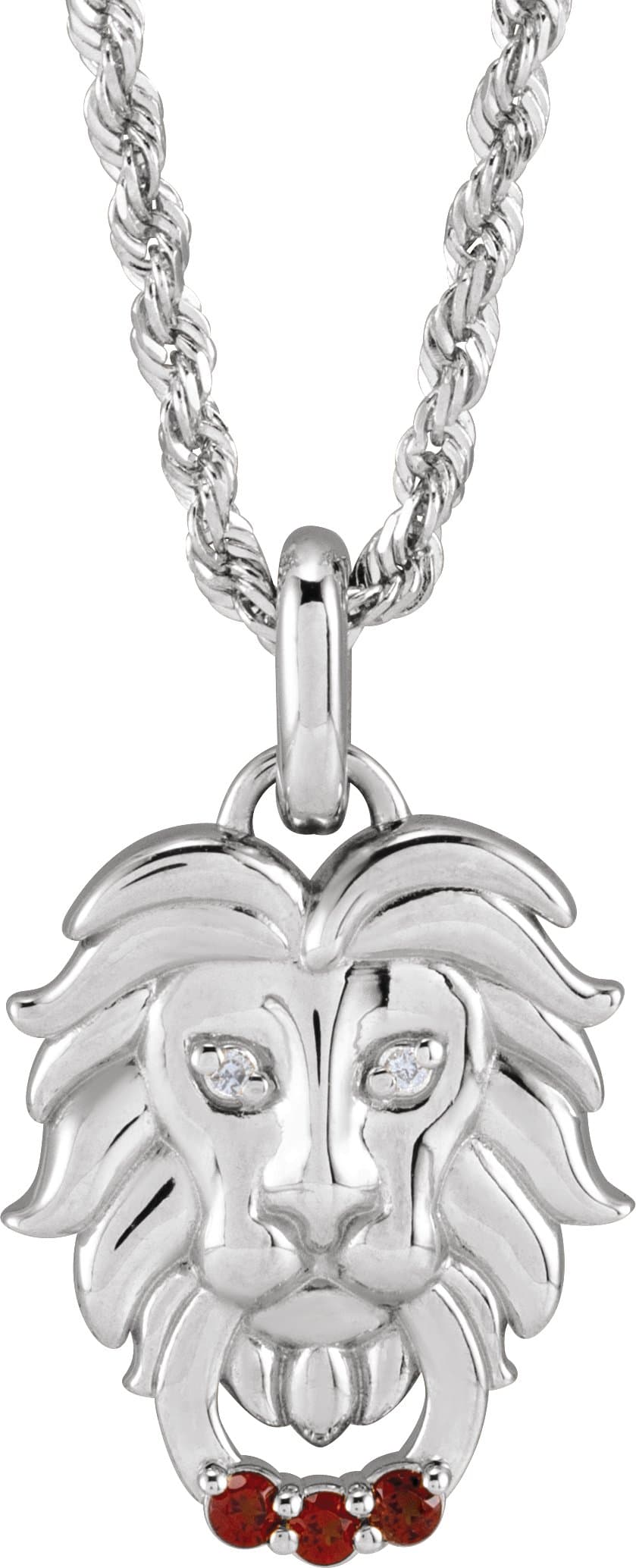 14K White Natural Mozambique Garnet & .005 CTW Natural Diamond Lion 20 Necklace