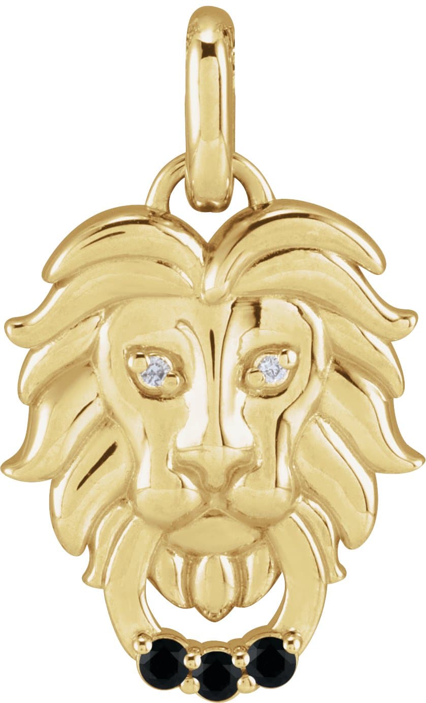 14K White Natural Black Spinel & .005 CTW Natural Diamond Lion Pendant