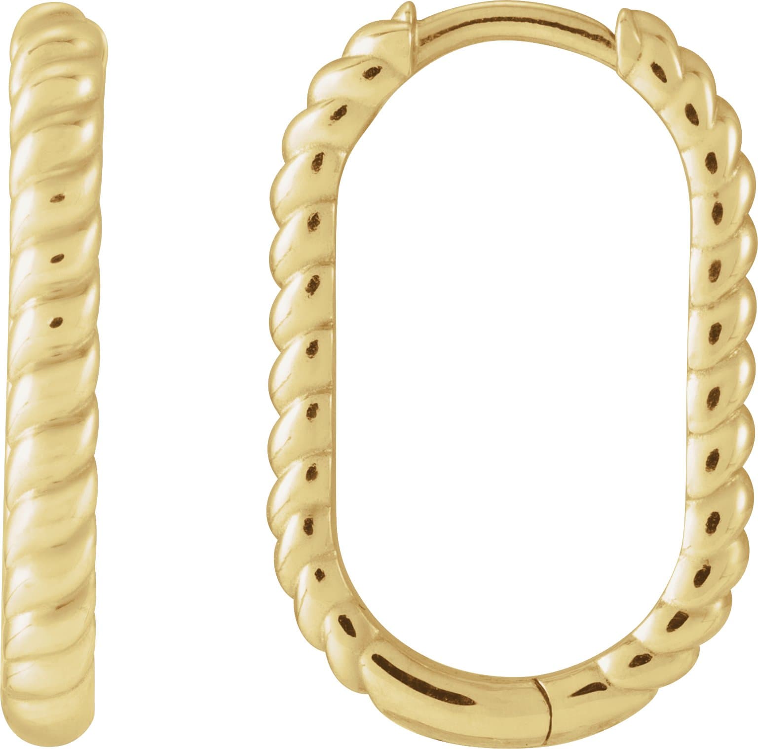 14K Rose Elongated Oval 20 mm Rope Hoop Earring