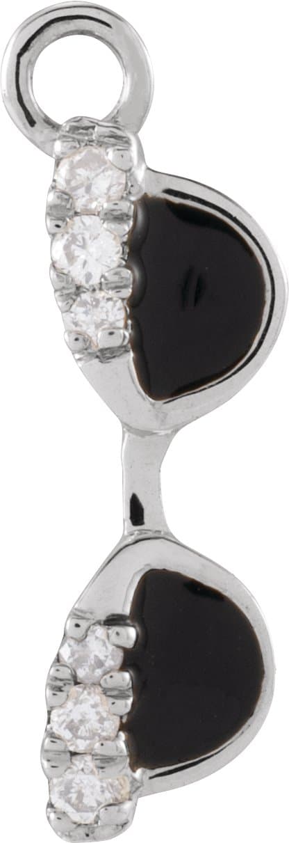 14K White Petite Pavé™ .02 CTW Natural Diamond Black Enamel Sunglasses Dangle