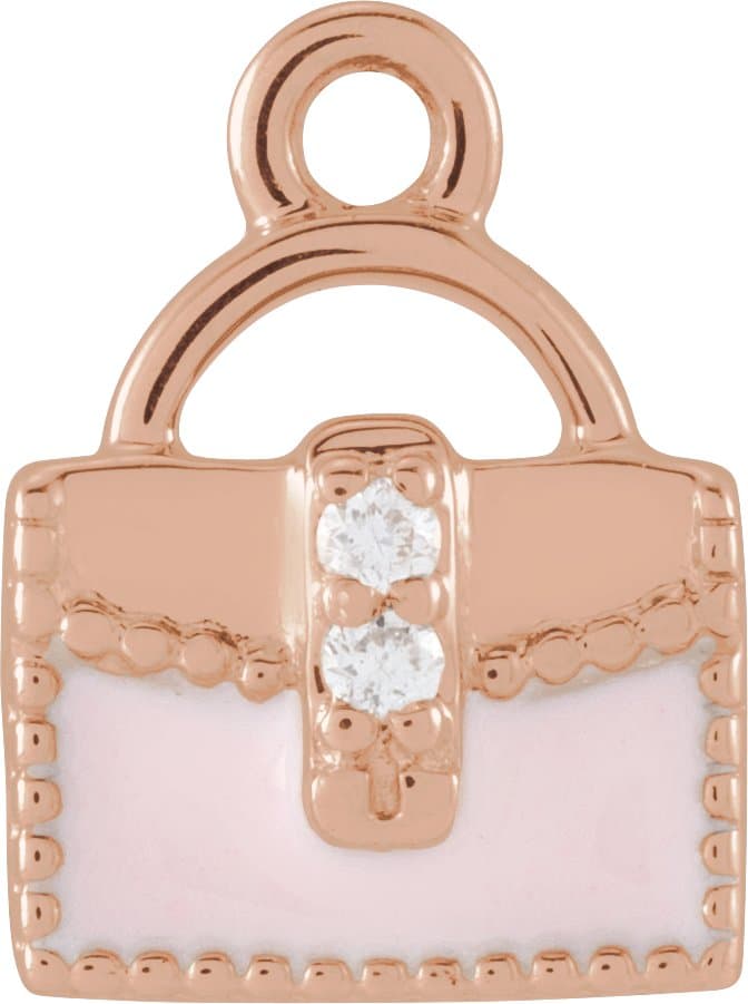 14K Rose Petite Pavé™ .01 CTW Natural Diamond Pink Enamel Purse Dangle