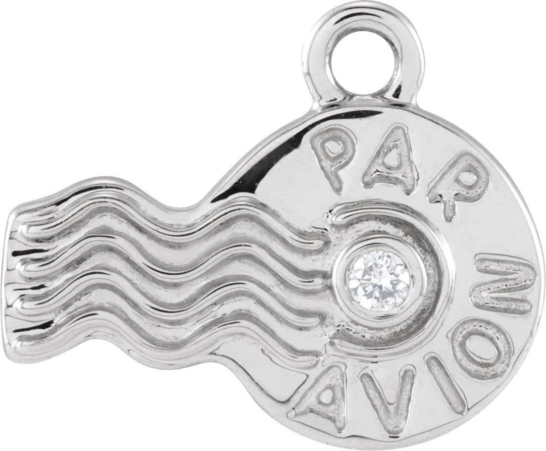 14K White Petite Pavé™ .01 CT Natural Diamond Par Avion Stamp Dangle