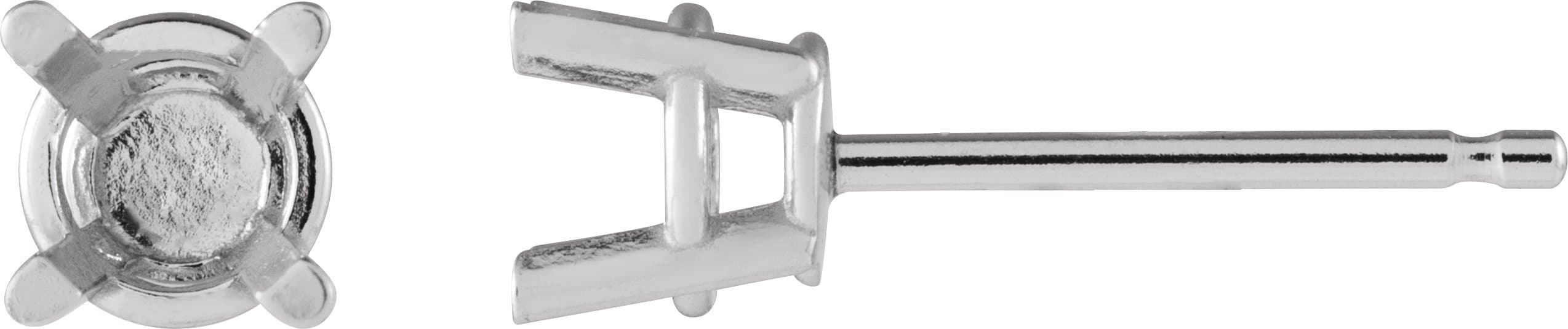 10K White Gold 10 mm Round 4-Prong Lightweight Earring Mounting