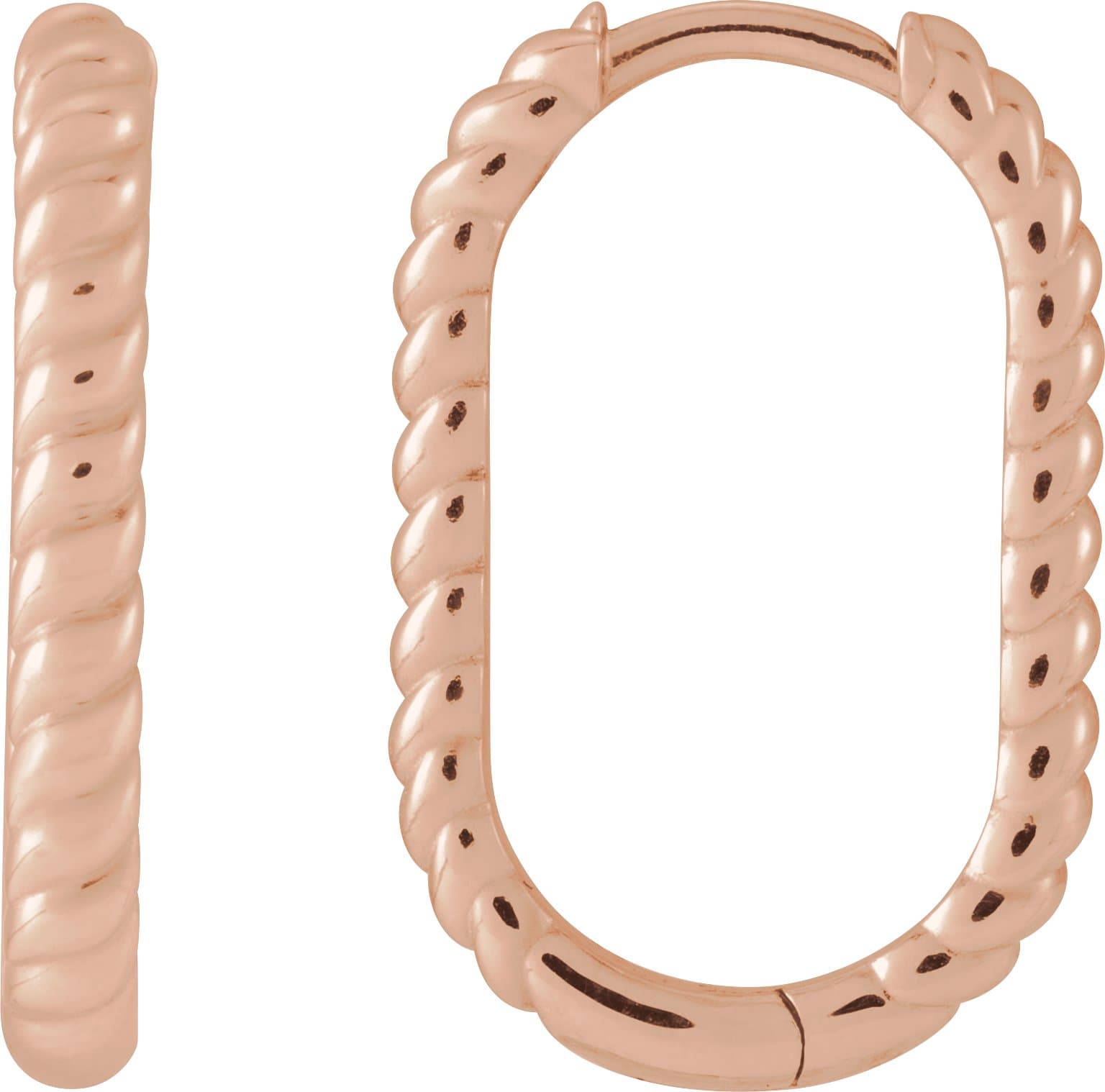 14K Rose Elongated Oval 20 mm Rope Hoop Earring