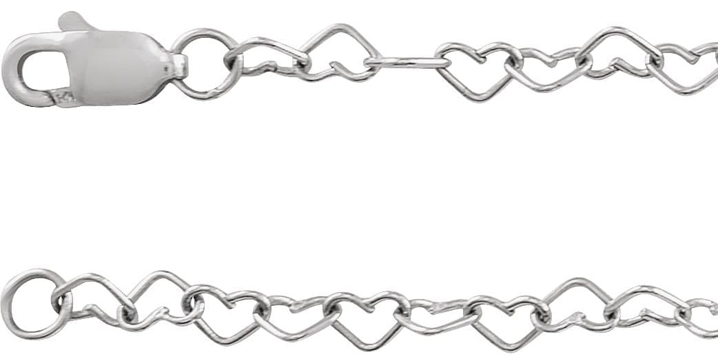 14K White 3.2 mm Heart Cable 7 Chain